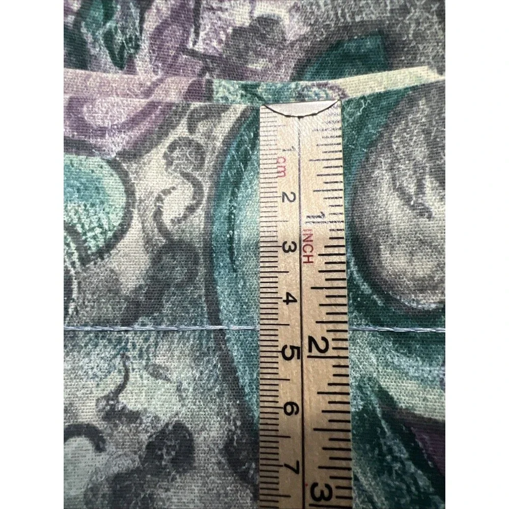 Vintage Curtains 61” x  40” Green Purple Print 4 Panels 1990’s